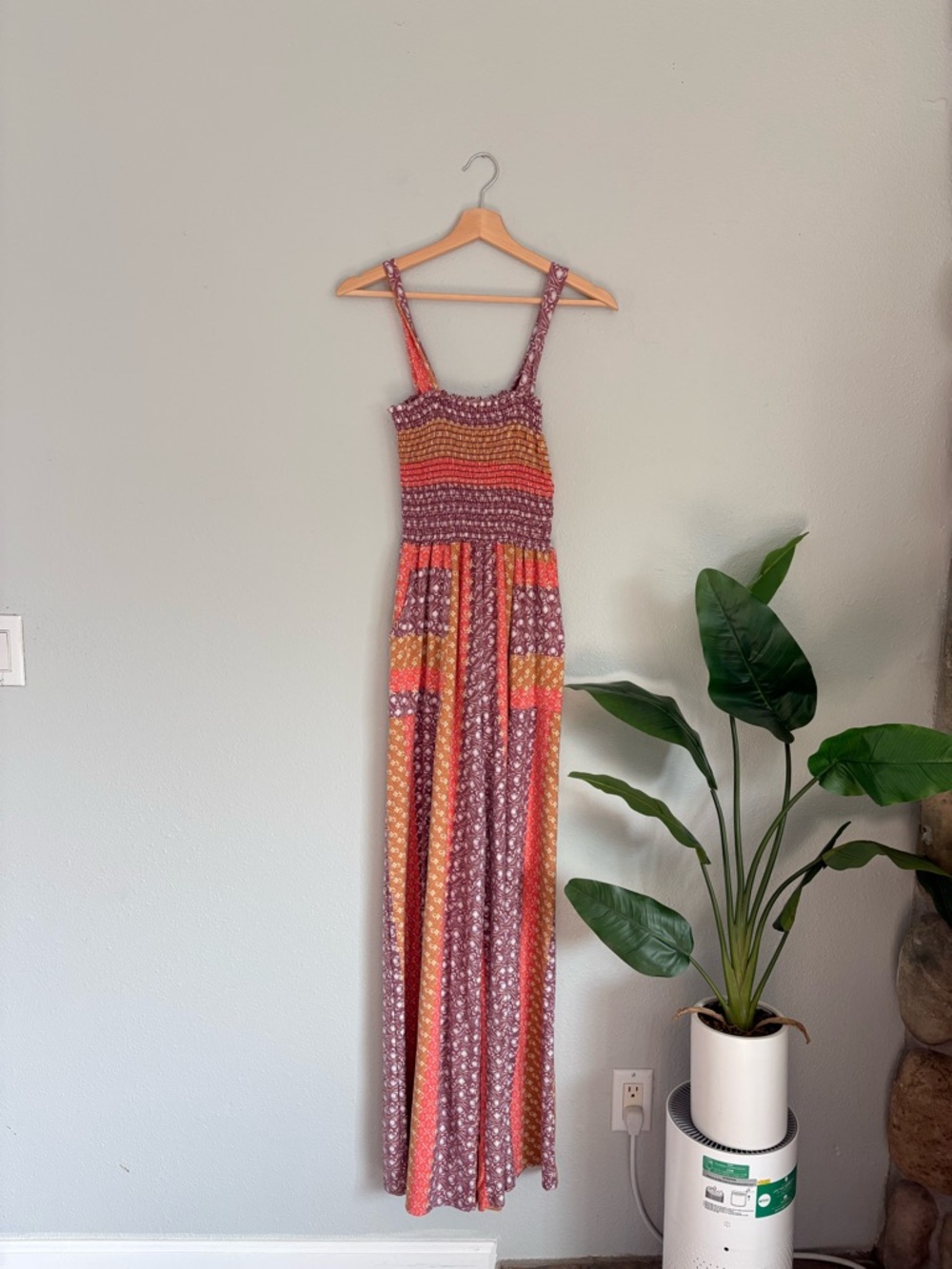 BUCKETLIST Floral Smocked jumpsuit in Mauve, Coral & Yellow